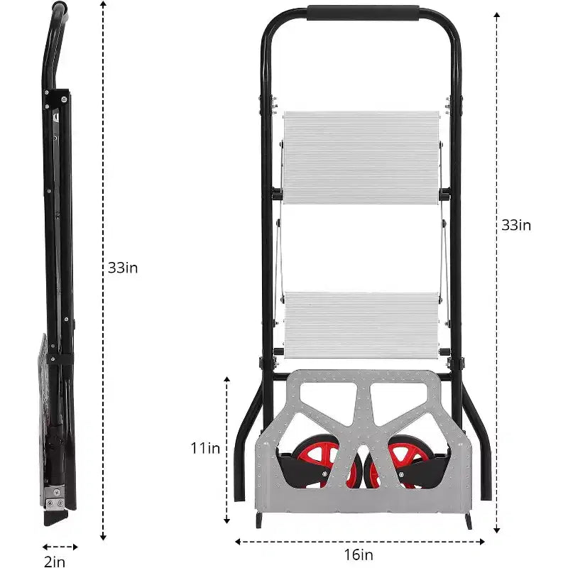 Carrello manuale pieghevole in alluminio 2 in 1 e scala a 2 gradini, capacità 100 kg, pedale antiscivolo