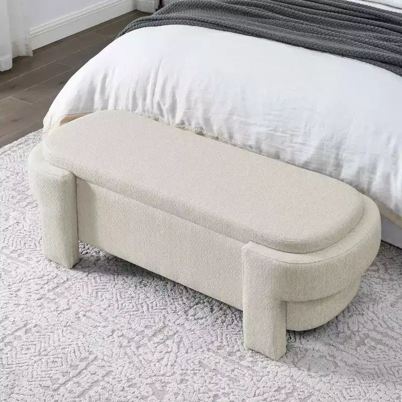 Panca contenitore imbottita in tessuto di lino, Ampio spazio per il soggiorno e l'ingresso, Beige
