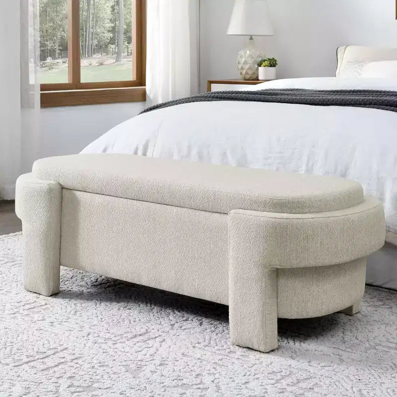 Panca contenitore imbottita in tessuto di lino, Ampio spazio per il soggiorno e l'ingresso, Beige