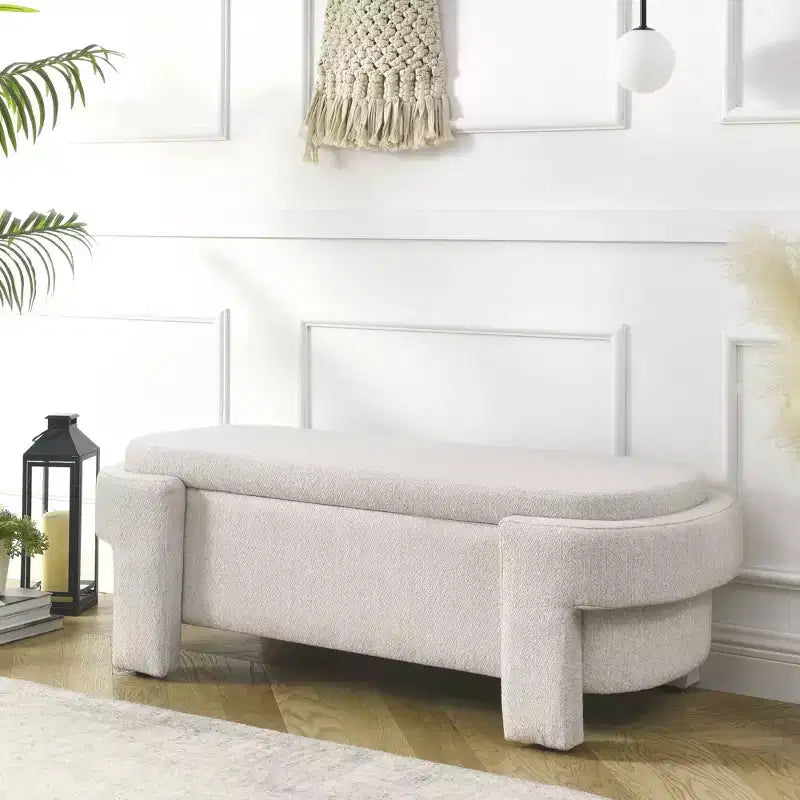 Panca contenitore imbottita in tessuto di lino, Ampio spazio per il soggiorno e l'ingresso, Beige