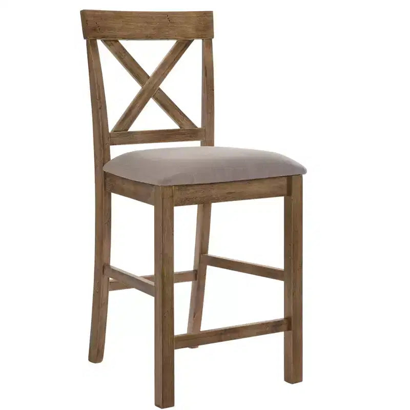 Set di 2 sedie in legno imbottite in tessuto ad altezza bancone, marroni e grigie