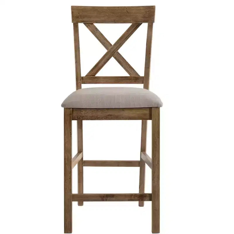 Set di 2 sedie in legno imbottite in tessuto ad altezza bancone, marroni e grigie
