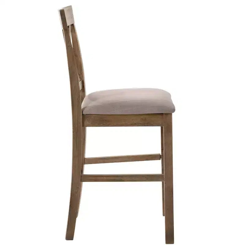 Set di 2 sedie in legno imbottite in tessuto ad altezza bancone, marroni e grigie