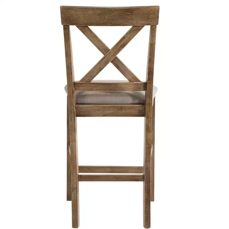 Set di 2 sedie in legno imbottite in tessuto ad altezza bancone, marroni e grigie