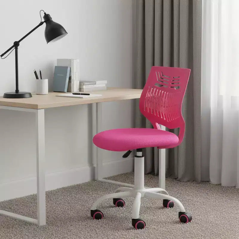 Sedia da ufficio girevole con rotelle regolabile in altezza, sedia da scrivania moderna fucsia e bianca