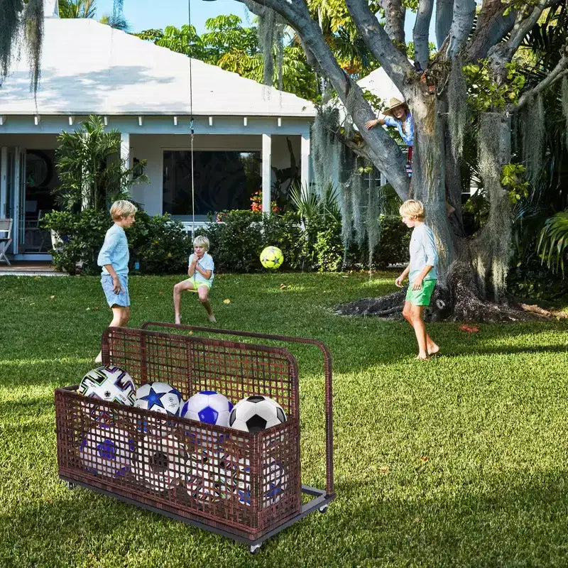 Contenitore per oggetti da piscina,Contenitore per oggetti da piscina in PE Rattan,Organizzatore da piscina per cuscini, gonfiabili, tubi galleggianti, giubbotti di salvataggio, palloni da spiaggia, mobili da giardino (Grigio)