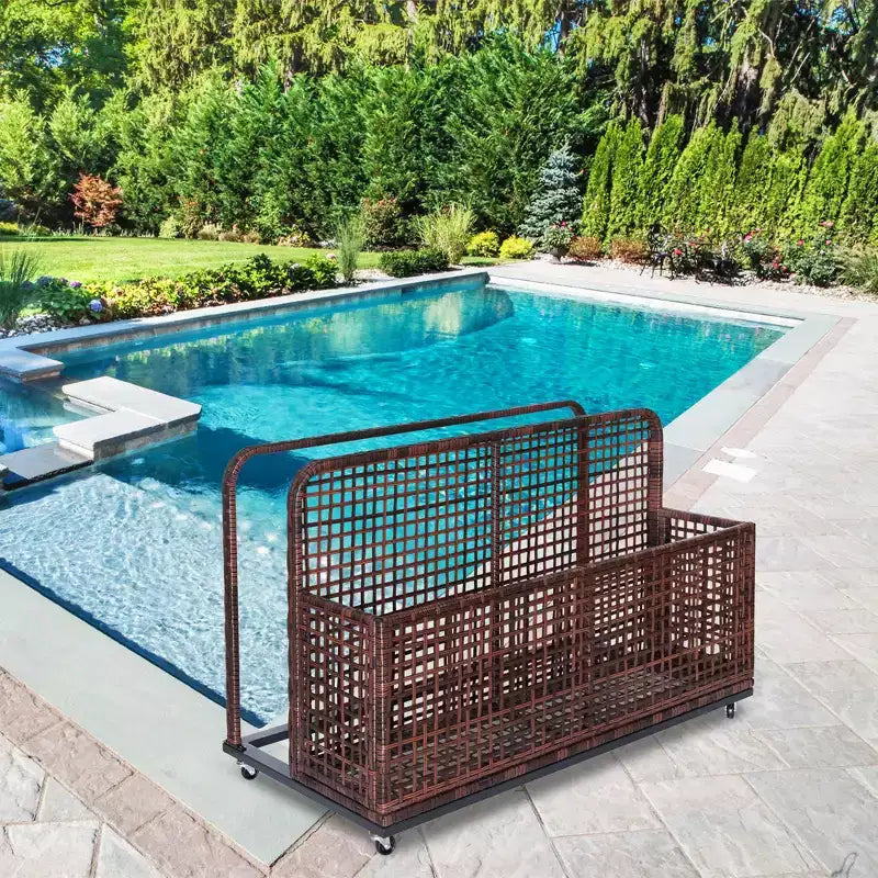 Contenitore per oggetti da piscina,Contenitore per oggetti da piscina in PE Rattan,Organizzatore da piscina per cuscini, gonfiabili, tubi galleggianti, giubbotti di salvataggio, palloni da spiaggia, mobili da giardino (Grigio)