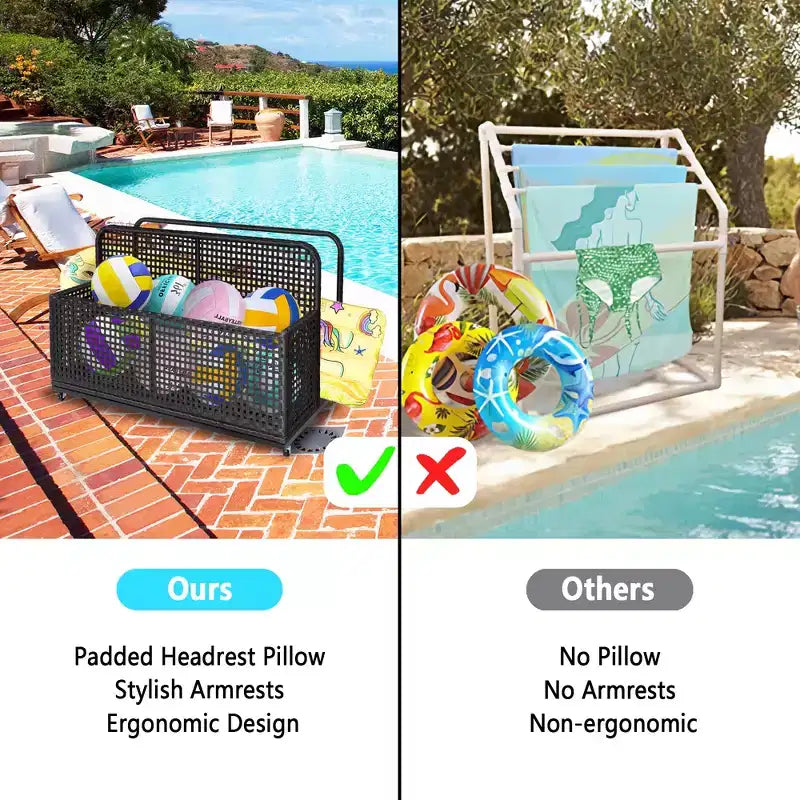Contenitore per oggetti da piscina,Contenitore per oggetti da piscina in PE Rattan,Organizzatore da piscina per cuscini, gonfiabili, tubi galleggianti, giubbotti di salvataggio, palloni da spiaggia, mobili da giardino (Grigio)