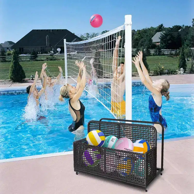 Contenitore per oggetti da piscina,Contenitore per oggetti da piscina in PE Rattan,Organizzatore da piscina per cuscini, gonfiabili, tubi galleggianti, giubbotti di salvataggio, palloni da spiaggia, mobili da giardino (Grigio)