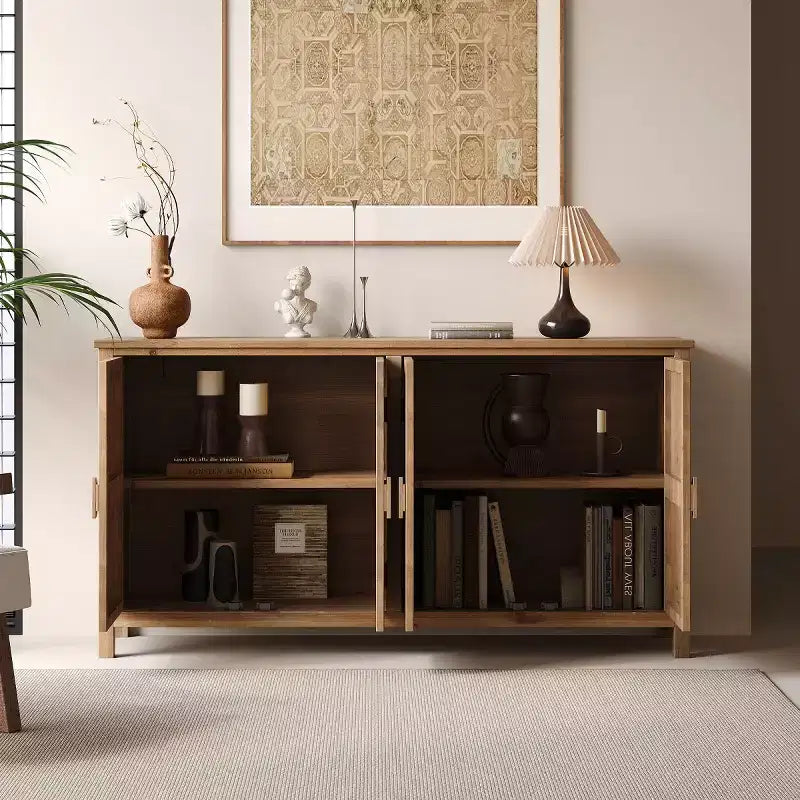 Madia/credenza Boho Marrone da 152 cm con 4 ante e motivo floreale Mandala bianco