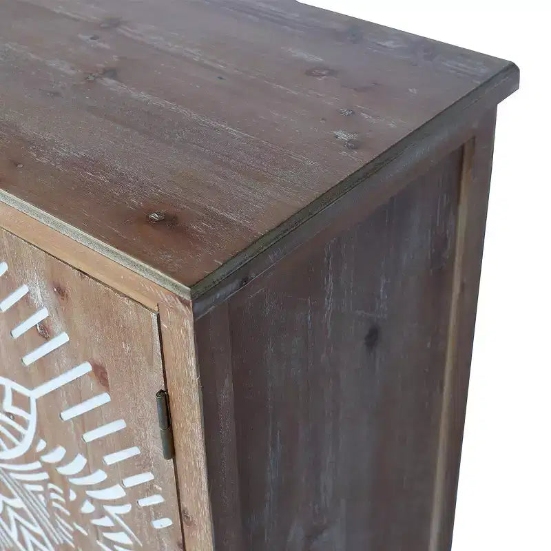 Madia/credenza Boho Marrone da 152 cm con 4 ante e motivo floreale Mandala bianco