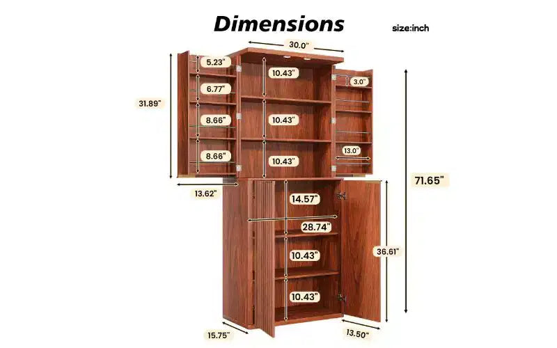 TUYOHW Mobile Dispensa Alto Scanalato, Armadio da Cucina a 6 Ripiani con Dispositivo Anti-Caduta, Mobile da Cucina in Legno, Dispensa Versatile per Cucina