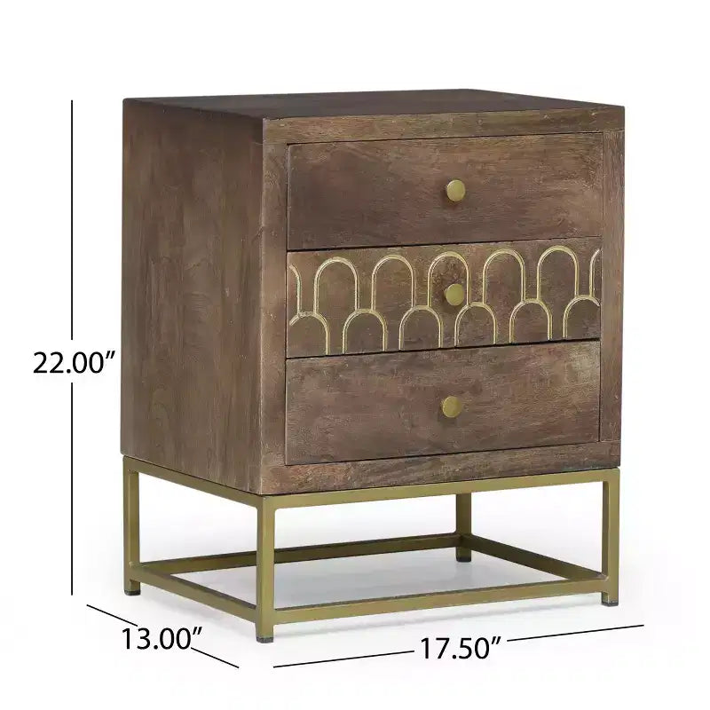 Comodino con 3 cassetti, in legno di mango - ModernLuxe