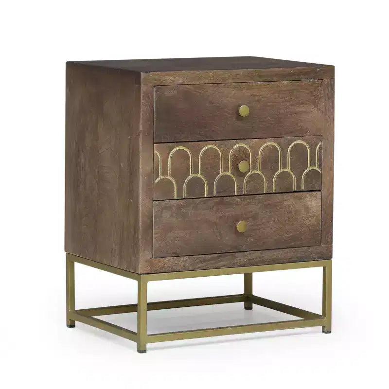 Comodino con 3 cassetti, in legno di mango - ModernLuxe
