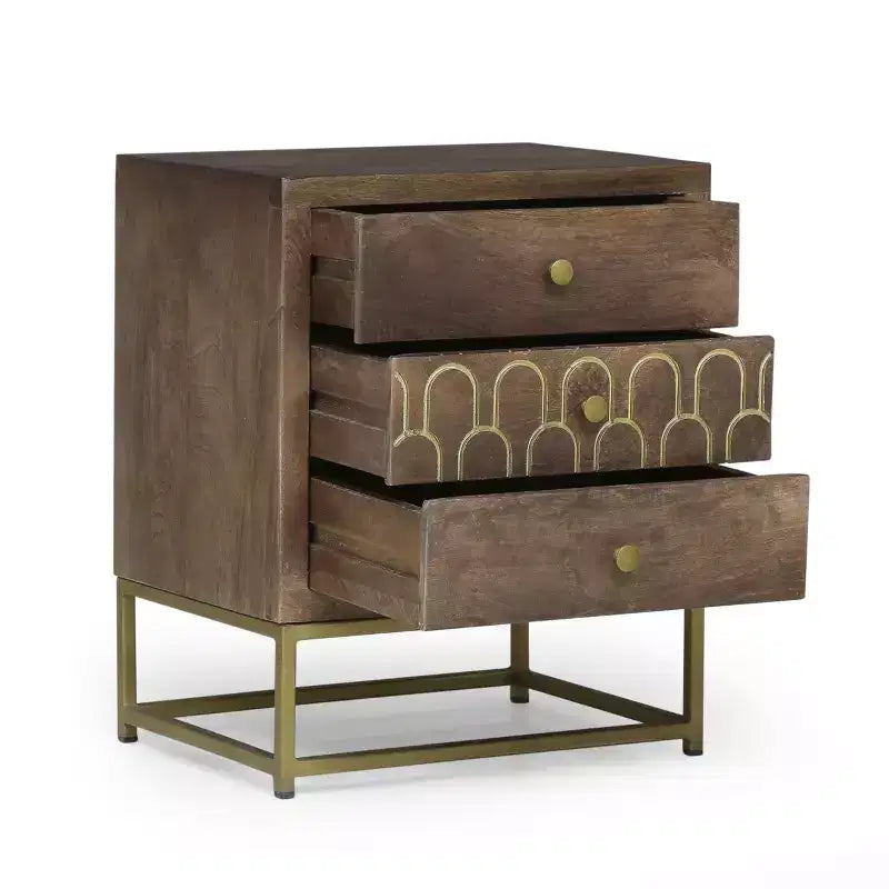Comodino con 3 cassetti, in legno di mango - ModernLuxe