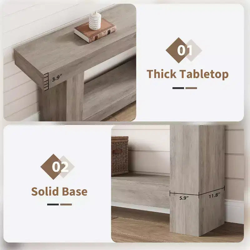 Consolle da ingresso rustica, tavolo da ingresso a 2 ripiani con base a forma di H, tavolo da ingresso stretto, lungo tavolo da divano, tavolino d'accento in legno per il soggiorno