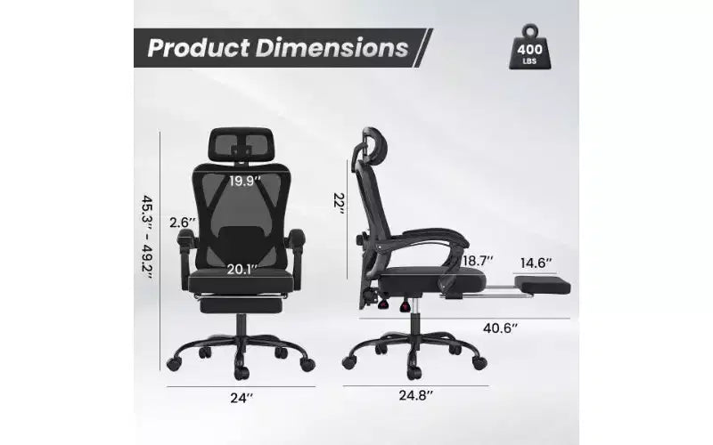 Sedia da ufficio ergonomica TUYOHW con poggiapiedi, sedia da computer a rete con schienale alto e poggiatesta, sedia da scrivania per ufficio domestico con supporto lombare regolabile