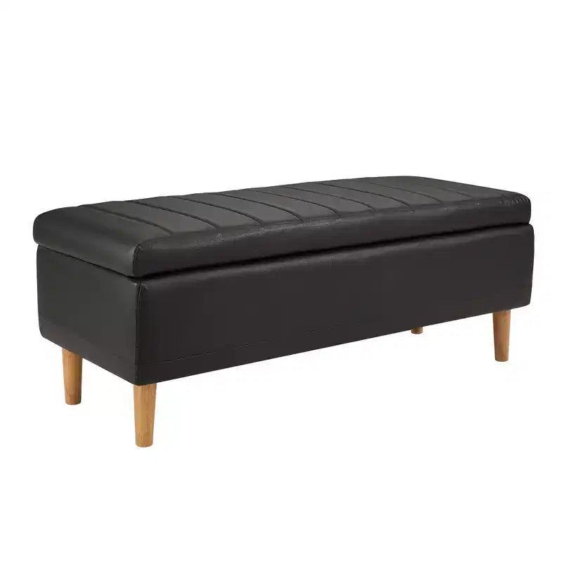 Panca Pouf Contenitore Moderna in Similpelle PU 44", 6.1" di Profondità, Facile da Pulire, Nera