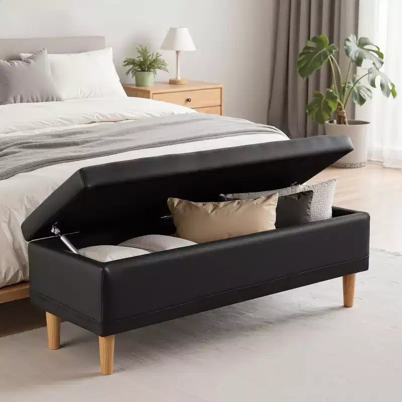 Panca Pouf Contenitore Moderna in Similpelle PU 44", 6.1" di Profondità, Facile da Pulire, Nera