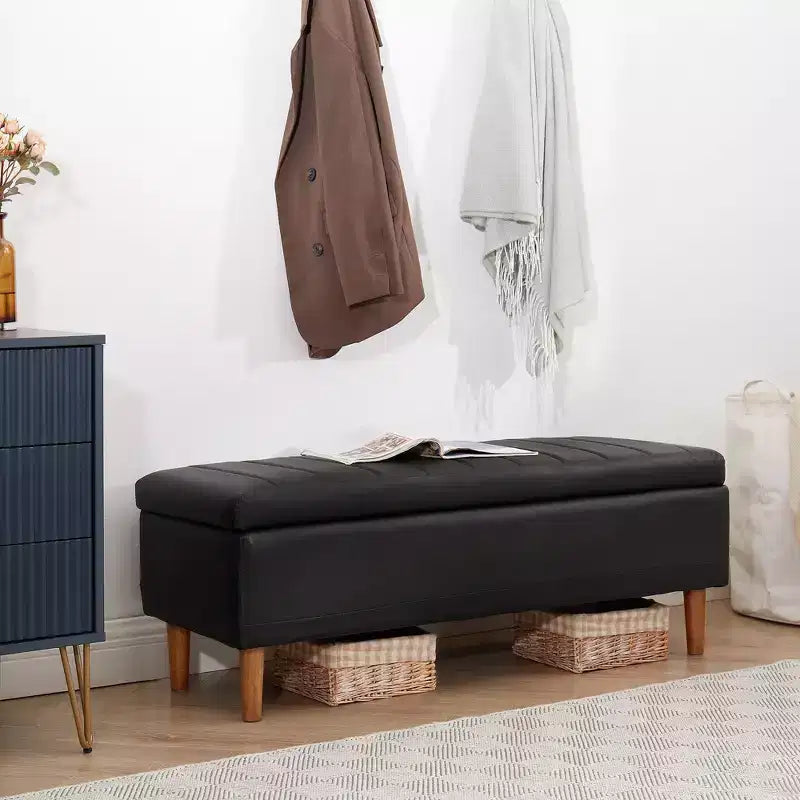 Panca Pouf Contenitore Moderna in Similpelle PU 44", 6.1" di Profondità, Facile da Pulire, Nera