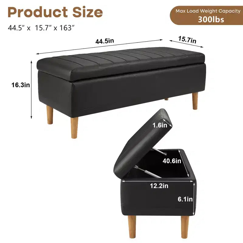 Panca Pouf Contenitore Moderna in Similpelle PU 44", 6.1" di Profondità, Facile da Pulire, Nera