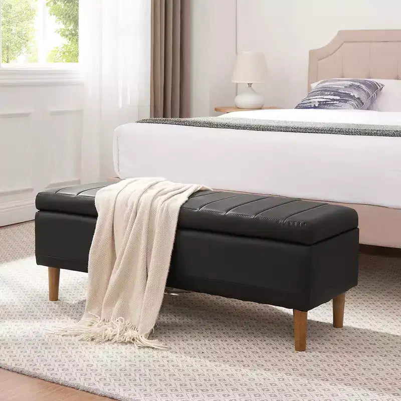 Panca Pouf Contenitore Moderna in Similpelle PU 44", 6.1" di Profondità, Facile da Pulire, Nera