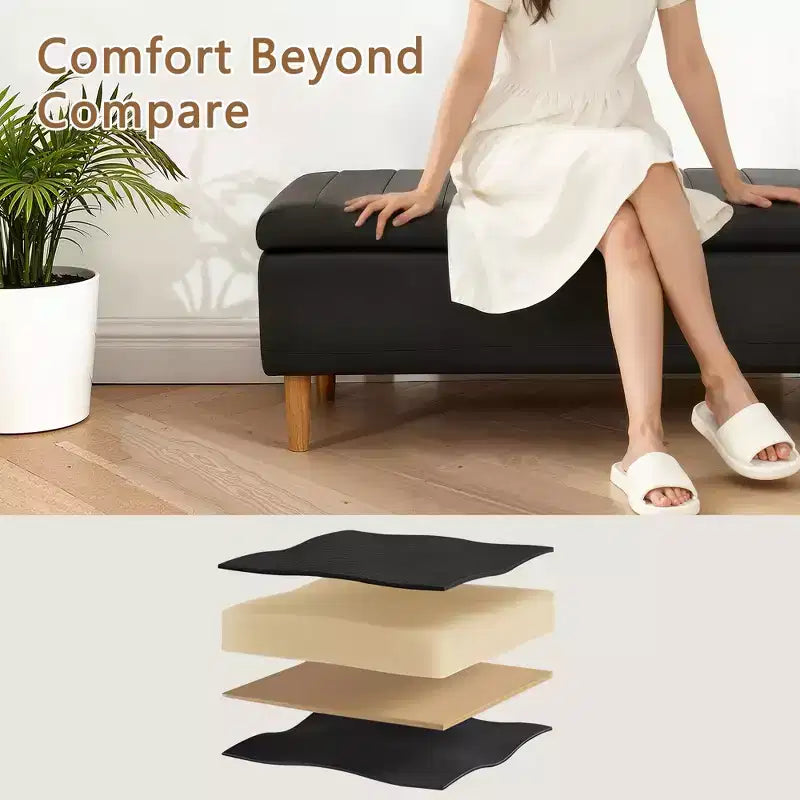 Panca Pouf Contenitore Moderna in Similpelle PU 44", 6.1" di Profondità, Facile da Pulire, Nera