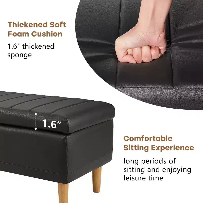 Panca Pouf Contenitore Moderna in Similpelle PU 44", 6.1" di Profondità, Facile da Pulire, Nera