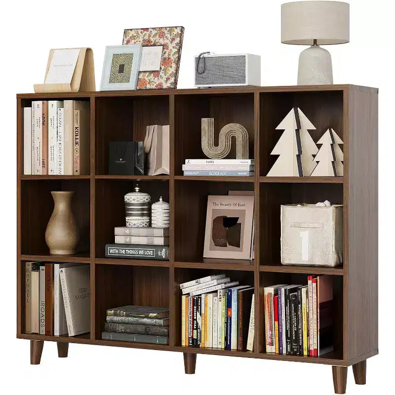 Organizzatore libreria a cubi, Scaffale aperto autoportante con base a gambe, Scaffale espositivo moderno, Mobile contenitore per ufficio domestico, soggiorno, camera da letto