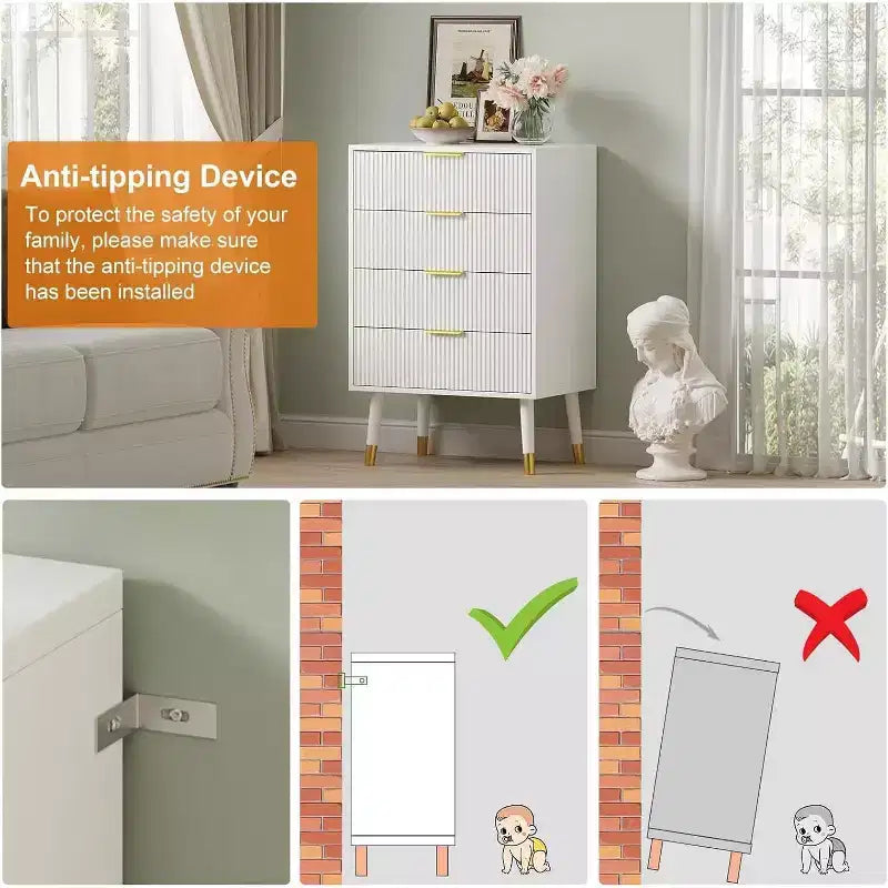 Comò a 4 cassetti per camera da letto, Comò moderno, Cassettiera, Armadietto contenitore, Comodino piccolo a coste per camera da letto