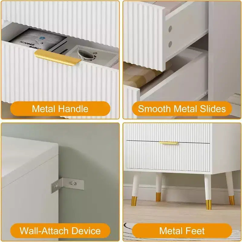 Comò a 4 cassetti per camera da letto, Comò moderno, Cassettiera, Armadietto contenitore, Comodino piccolo a coste per camera da letto