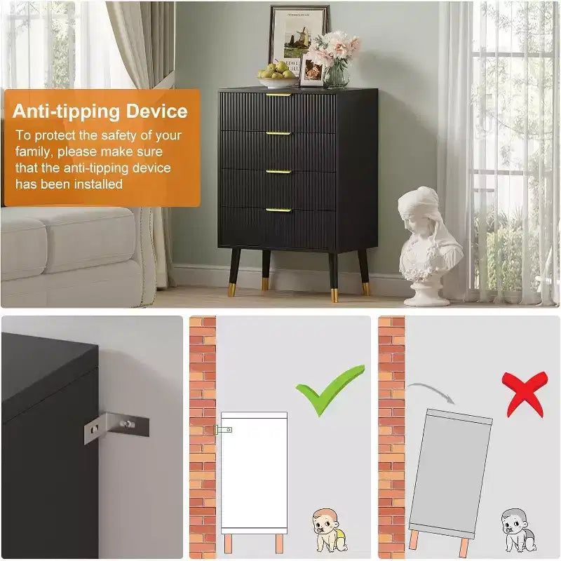 Comò a 4 cassetti per camera da letto, Comò moderno, Cassettiera, Armadietto contenitore, Comodino piccolo a coste per camera da letto