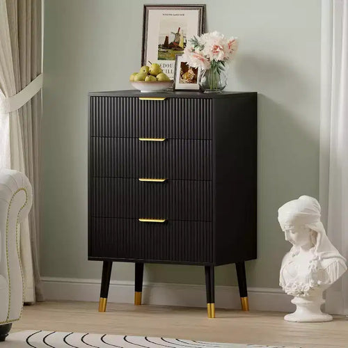 4 Drawer Dresser for Bedroom, Modern Closet Dressers Chest of Drawers, Storage Chest Cabinet Organizer Unit, Small Fluted Nightstand for Bedroom