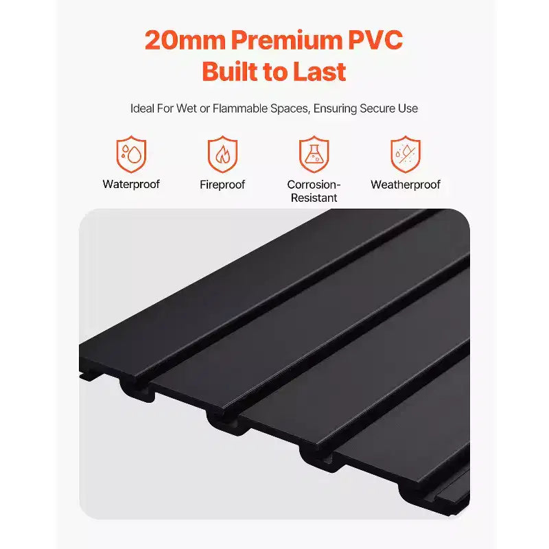 VEVOR Pannelli a Doghe, 61 x 122 cm, Doghe in PVC per Garage con Design Modulare, Pannello a Doghe Nero Facile da Installare Regolabile, Nero