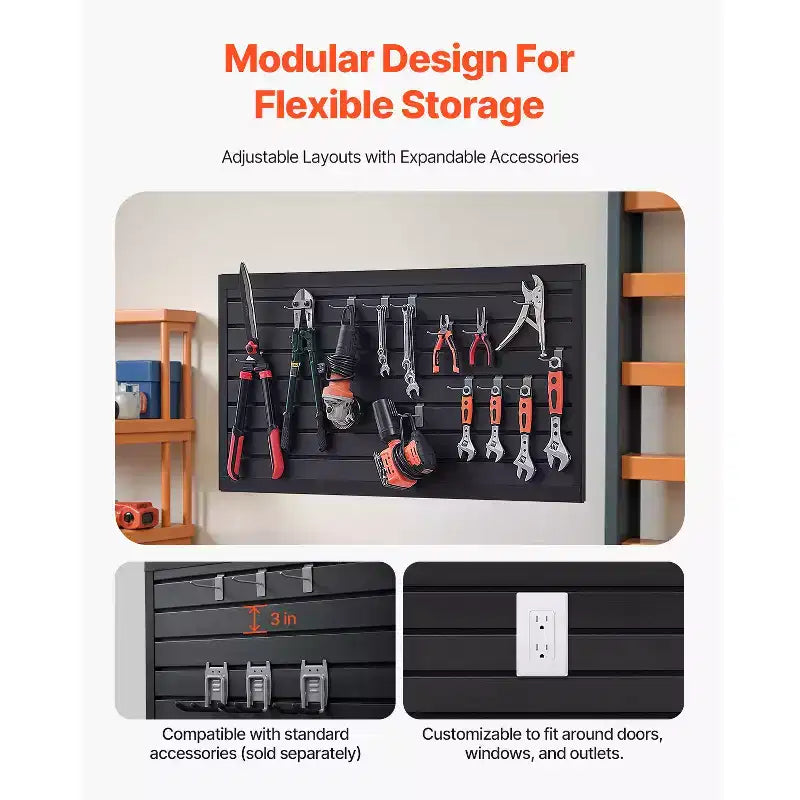 VEVOR Pannelli a Doghe, 61 x 122 cm, Doghe in PVC per Garage con Design Modulare, Pannello a Doghe Nero Facile da Installare Regolabile, Nero