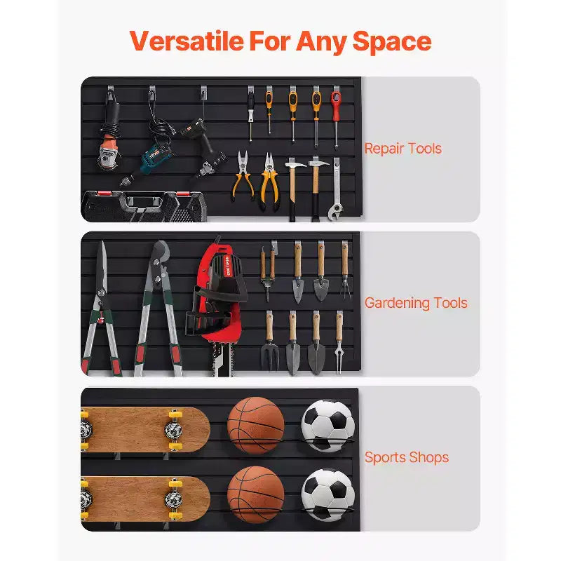 VEVOR Pannelli a Doghe, 61 x 122 cm, Doghe in PVC per Garage con Design Modulare, Pannello a Doghe Nero Facile da Installare Regolabile, Nero