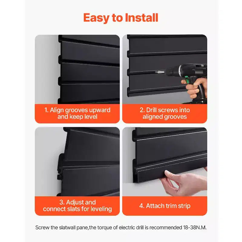 VEVOR Pannelli a Doghe, 61 x 122 cm, Doghe in PVC per Garage con Design Modulare, Pannello a Doghe Nero Facile da Installare Regolabile, Nero