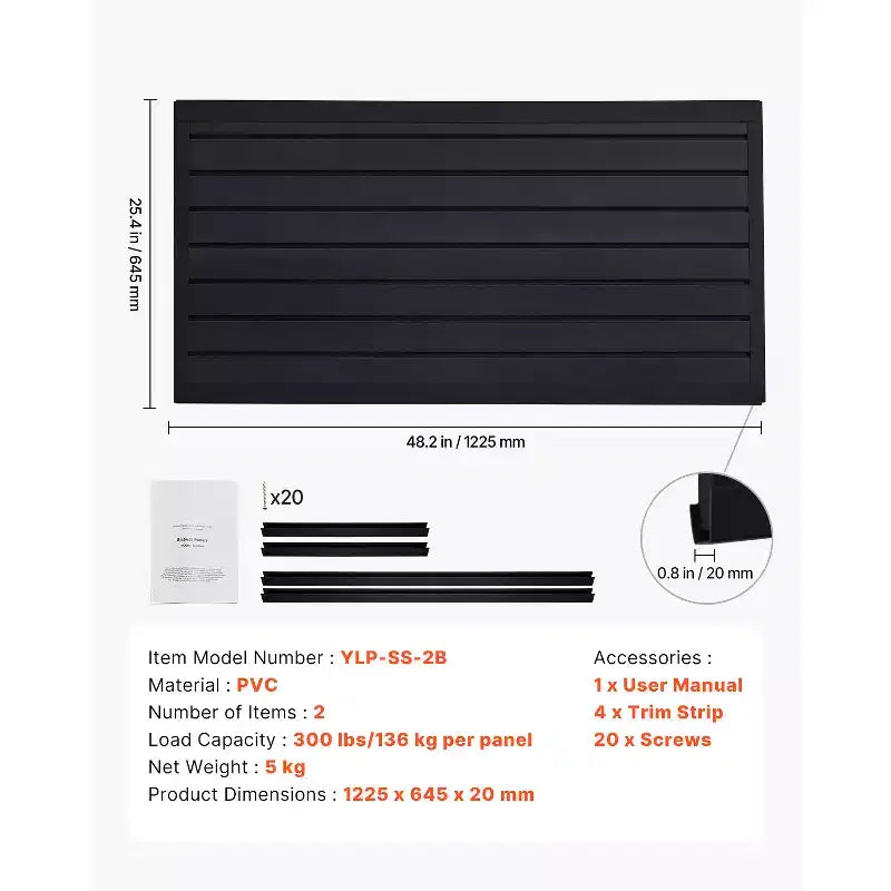 VEVOR Pannelli a Doghe, 61 x 122 cm, Doghe in PVC per Garage con Design Modulare, Pannello a Doghe Nero Facile da Installare Regolabile, Nero