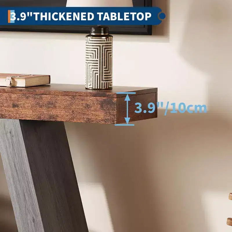 Tavolino da Divano a 2 Livelli con Ripiani Aperti, Tavolino Console Stretto in Stile Rustico da 140 cm, Tavolino Industriale in Legno per Ingresso, Tavolino Dietro il Divano