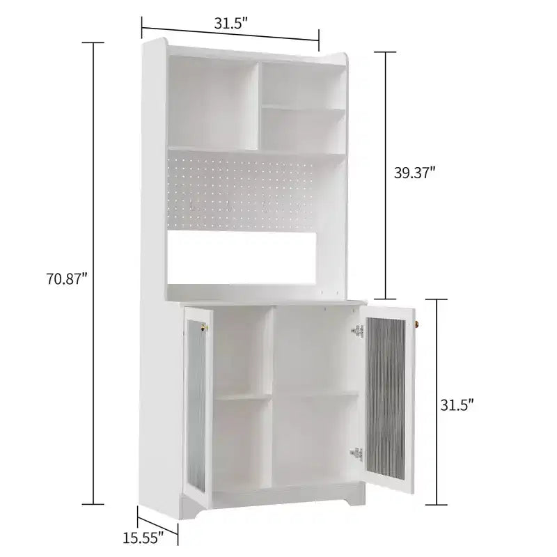 Dispensa alta 71" con 2 ante in vetro e ripiani regolabili, mobile contenitore moderno in stile rustico per cucina, sala da pranzo e soggiorno