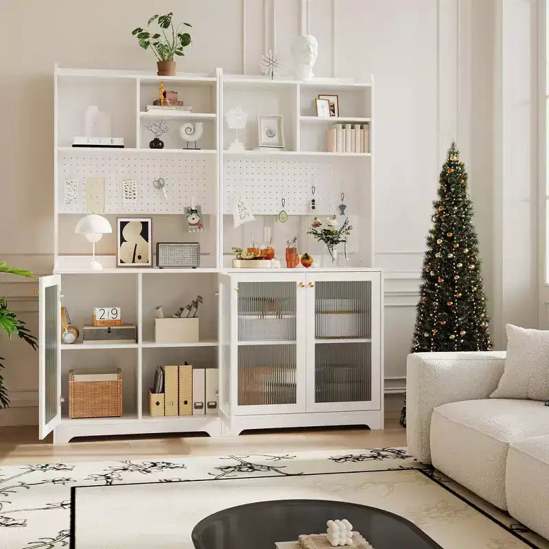 Dispensa alta 71" con 2 ante in vetro e ripiani regolabili, mobile contenitore moderno in stile rustico per cucina, sala da pranzo e soggiorno