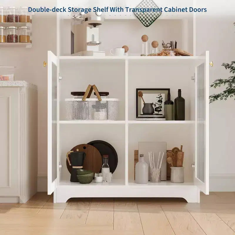 Dispensa alta 71" con 2 ante in vetro e ripiani regolabili, mobile contenitore moderno in stile rustico per cucina, sala da pranzo e soggiorno