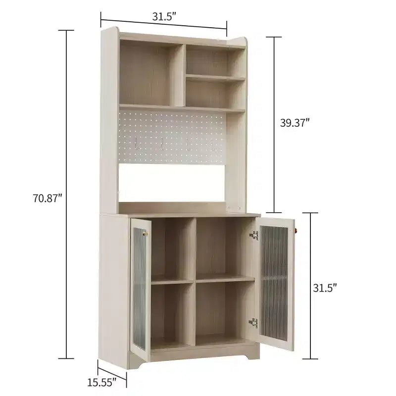 Dispensa alta 71" con 2 ante in vetro e ripiani regolabili, mobile contenitore moderno in stile rustico per cucina, sala da pranzo e soggiorno