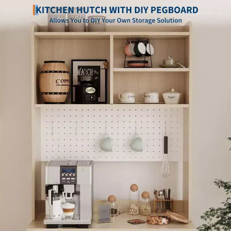 Dispensa alta 71" con 2 ante in vetro e ripiani regolabili, mobile contenitore moderno in stile rustico per cucina, sala da pranzo e soggiorno