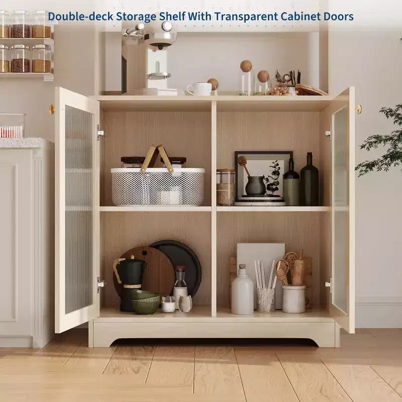 Dispensa alta 71" con 2 ante in vetro e ripiani regolabili, mobile contenitore moderno in stile rustico per cucina, sala da pranzo e soggiorno