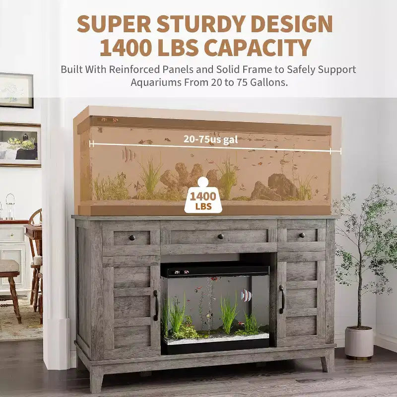 Mobiletto per Acquario da Fattoria 55-75 Galloni con Presa di Corrente e Cassetti, Mobile Resistente 1400 Libbre per Acquario/Terrario per Pesci/Tartarughe/Rettili