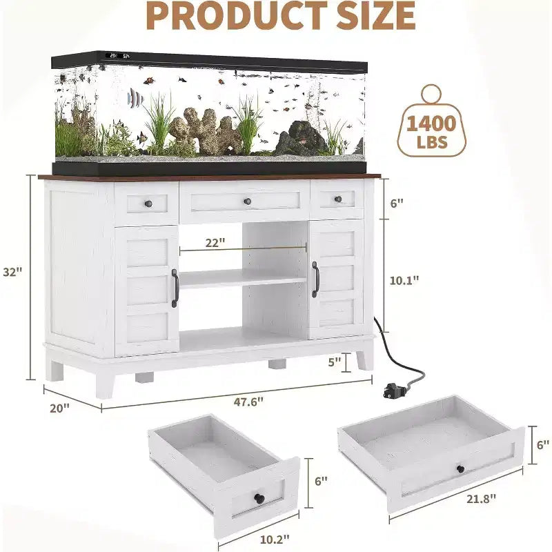 Mobiletto per Acquario da Fattoria 55-75 Galloni con Presa di Corrente e Cassetti, Mobile Resistente 1400 Libbre per Acquario/Terrario per Pesci/Tartarughe/Rettili