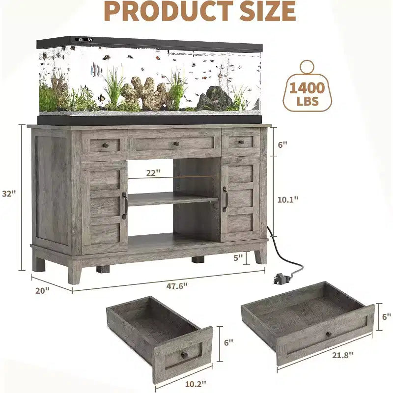 Mobiletto per Acquario da Fattoria 55-75 Galloni con Presa di Corrente e Cassetti, Mobile Resistente 1400 Libbre per Acquario/Terrario per Pesci/Tartarughe/Rettili