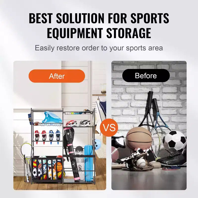 Organizzatore da Garage per Attrezzatura da Golf, Porta 2 Sacche da Golf con Cesti, Ganci e Ripiani per Attrezzature Sportive