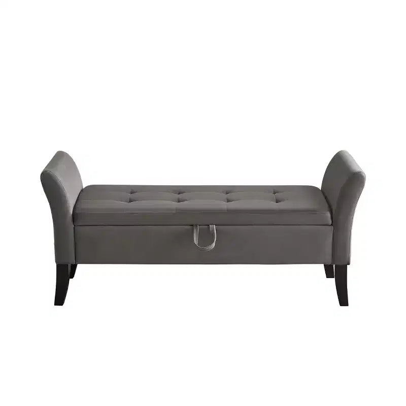 Panca contenitore in velluto trapuntato con gambe in legno massello, pouf multiuso per camera da letto e corridoio, grigio